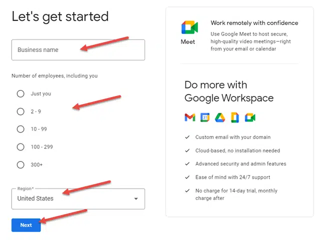 create a google workspace account