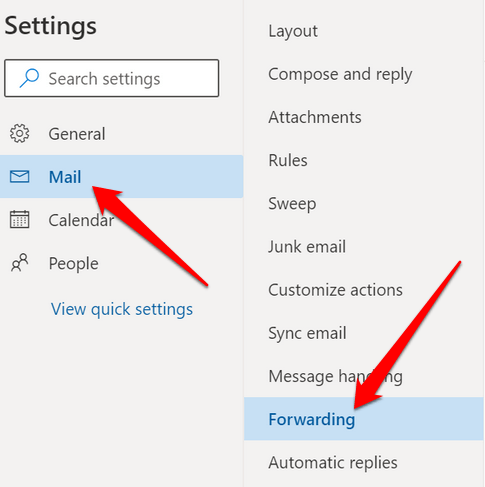 Click on the option Email, then select Forwarding