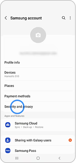 select the Security and Privacy option