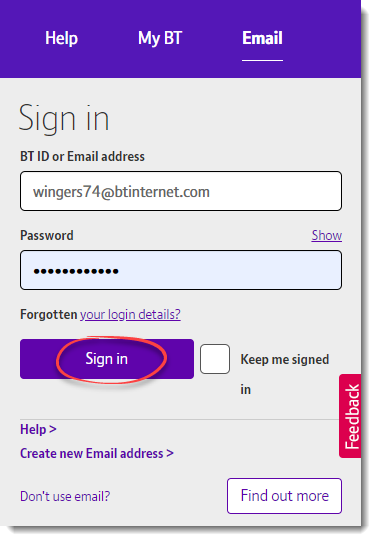 Btinternet login page