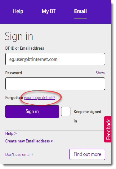 Btinternet email password